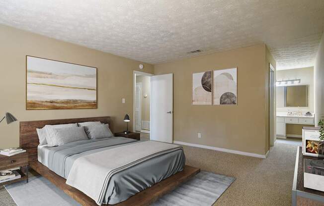 Generously sized bedroom offering plenty of space for furniture and comfortable living in a pet-friendly apartment at Stratford Ridge Apartments in Marietta, GA.