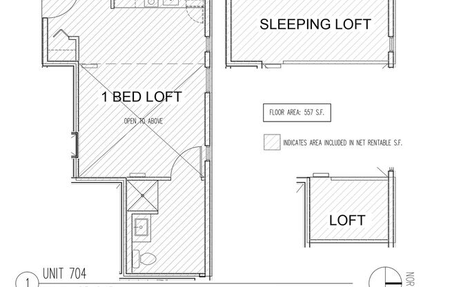 2 beds, 1 bath, 557 sqft, $2,332, Unit 704
