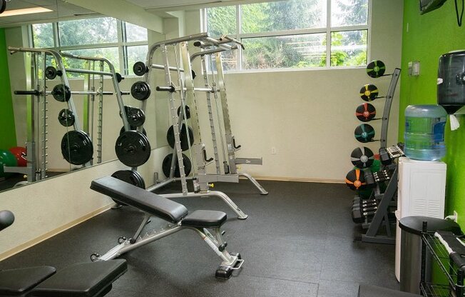 24-Hour Fitness Center With Free Weights at Studio One Apartments, Detroit