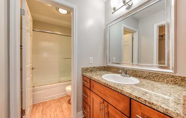 Bathroom with vanity and separate shower area