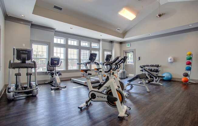 Fitness Center With Modern Equipment at River Crossing Apartments, St. Charles, Missouri