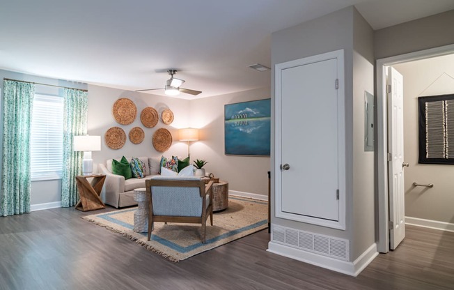 Living room view at Elme Sandy Springs Apartments, Atlanta, GA, 30350