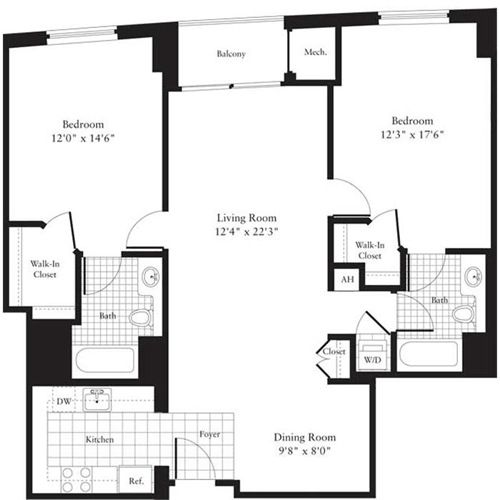 2 beds, 2 baths, 1,109 sqft, $3,688, Unit 1707
