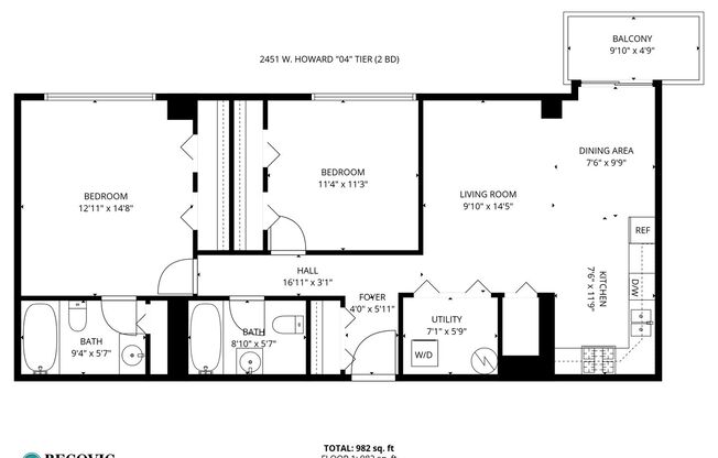 2 beds, 2 baths, 900 sqft, $2,600, Unit 504