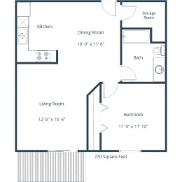 1 bed, 1 bath, 770 sqft, $815