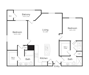 2 beds, 2 baths, 1,321 sqft, $2,305