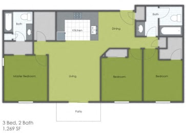 3 beds, 2 baths, 1,269 sqft, $1,609