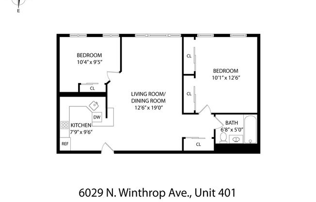 2 beds, 1 bath, 622 sqft, $2,200, Unit 401