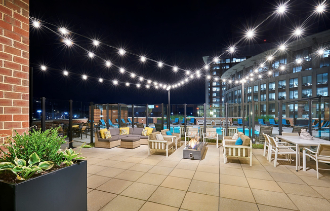 Your new favorite hangout. Unwind in our updated outdoor lounge, complete with cozy fire pits, ambient fairy lights, and plenty of seating for friends.
