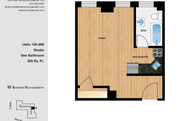 Studio, 1 bath, 407 sqft, $1,825, Unit H106