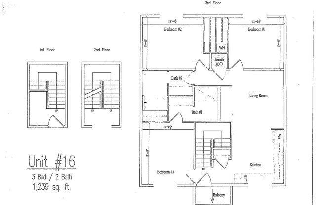 3 beds, 2 baths, 1,239 sqft, $2,475, Unit 16