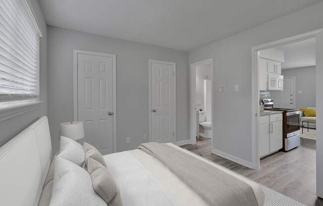 Step into the serene elegance of Icon Downtown Durham. This spacious bedroom features modern finishes and ample natural light, creating a perfect retreat. Elevate your lifestyle today. Schedule your tour now!