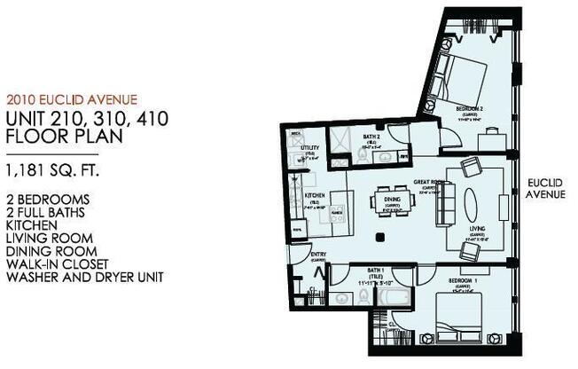 2 beds, 2 baths, 1,181 sqft, $1,800, Unit 410