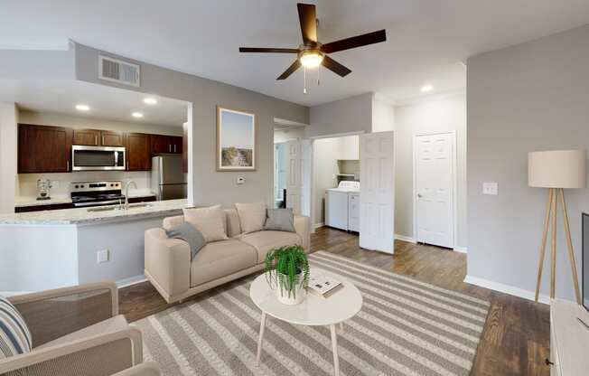 Living area with hardwood style flooring