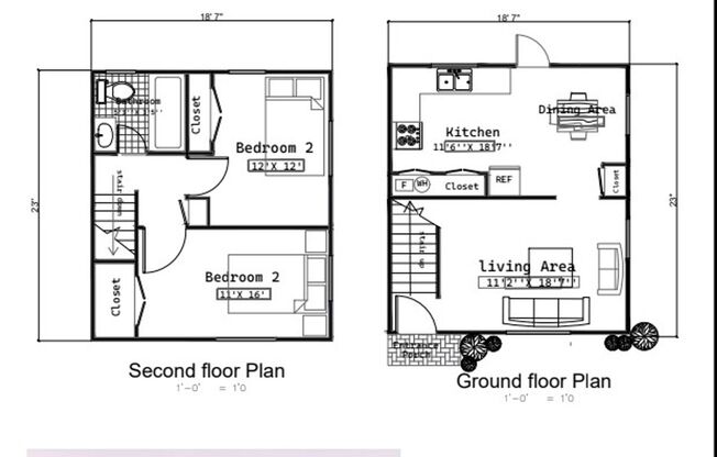 2 beds, 1 bath, $795, Unit B