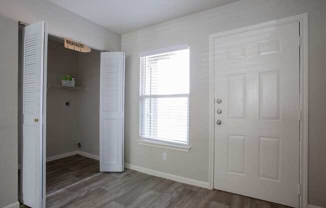 Washer and Dryer storage Area at The Bluffs at Tierra Contenta Apartments