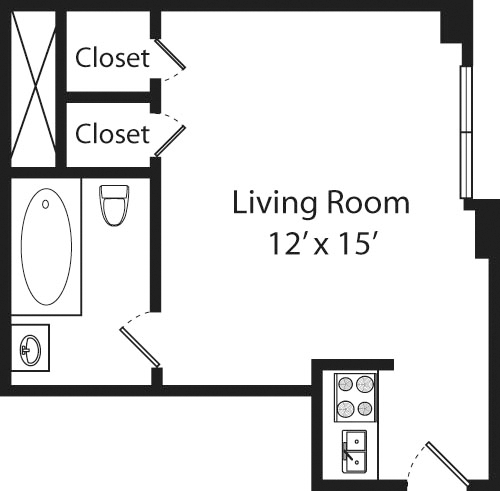 Studio, 1 bath, 330 sqft, $2,965, Unit 15A
