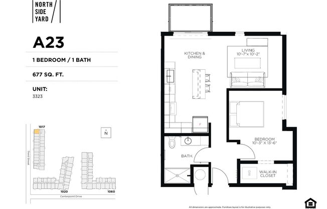 1 bed, 1 bath, 677 sqft, $1,395, Unit 3323