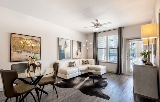 a living room with a couch and a table