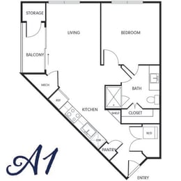 1 bed, 1 bath, 645 sqft, $1,430