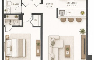 1 bed, 1 bath, 675 sqft, $4,500, Unit 2S