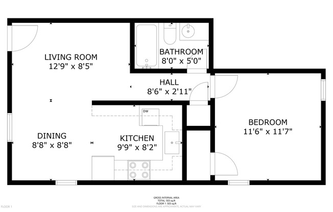 1 bed, 1 bath, 561 sqft, $829, Unit 105