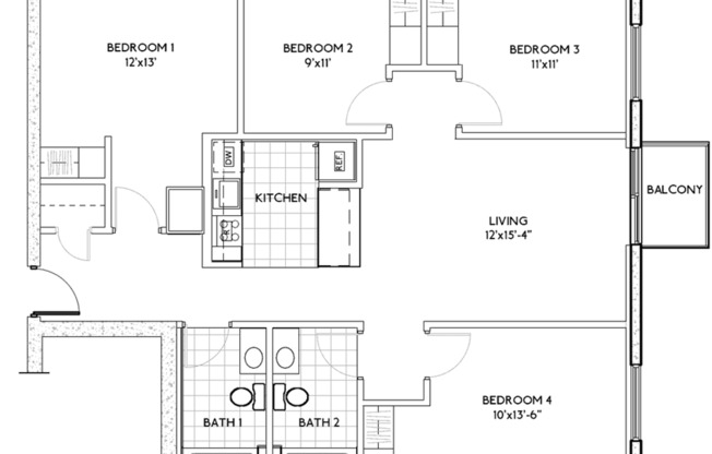 4 beds, 2 baths, 1,050 sqft, $4,179, Unit 1216-409