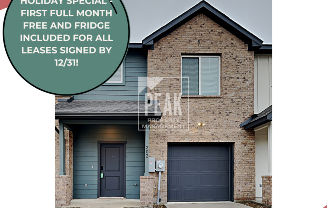 HOLIDAY SPECIAL - FIRST FULL MONTH FREE AND FRIDGE INCLUDED FOR ALL LEASES SIGNED BY 12/31!