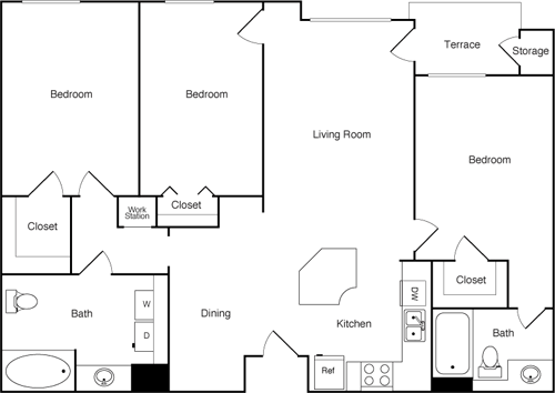 3 beds, 2 baths, 1,289 sqft, $4,255, Unit 1343