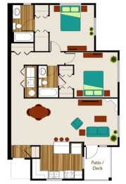2 Bed - 2 Bath, 1083 sq ft floor plan