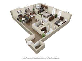 2 beds, 2 baths, 1,066 sqft, $1,898