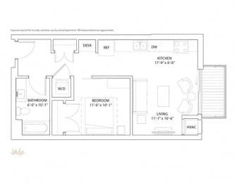 Studio, 1 bath, 609 sqft, $1,627