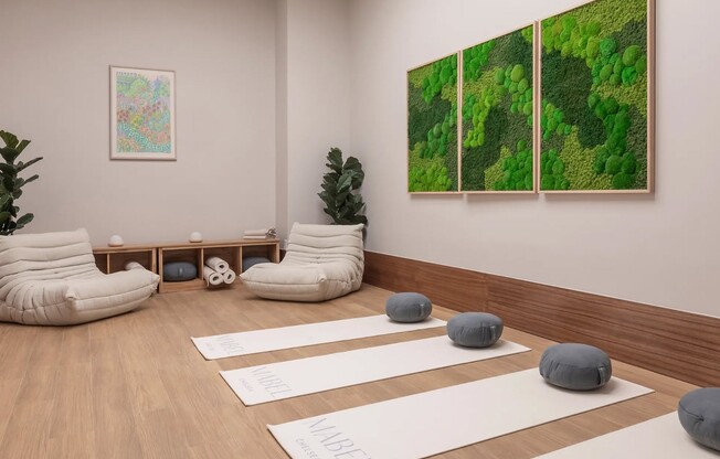 Relax and rejuvenate in Mabel's serene yoga studio, designed for your well-being and tranquility. With calming decor and a peaceful ambiance, it's the perfect space to unwind. Join us today and elevate your lifestyle at Mabel!