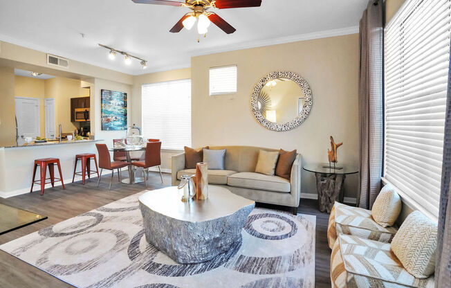 a living room with a couch and a coffee table