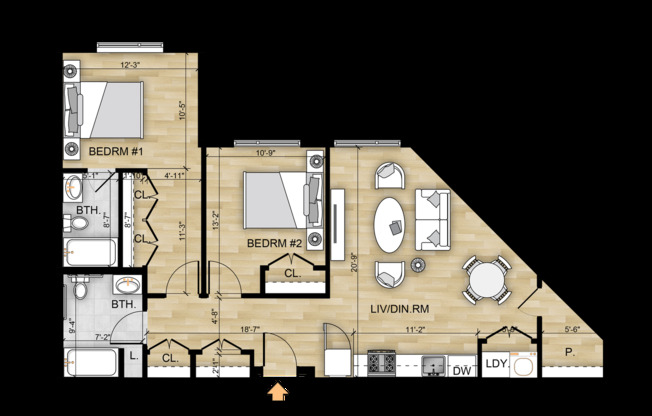 2 beds, 2 baths, 879 sqft, $2,878, Unit 326