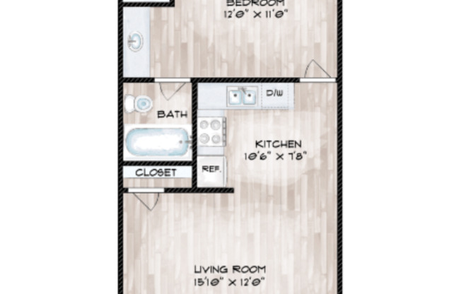 1 bed, 1 bath, 600 sqft, $1,049, Unit 44