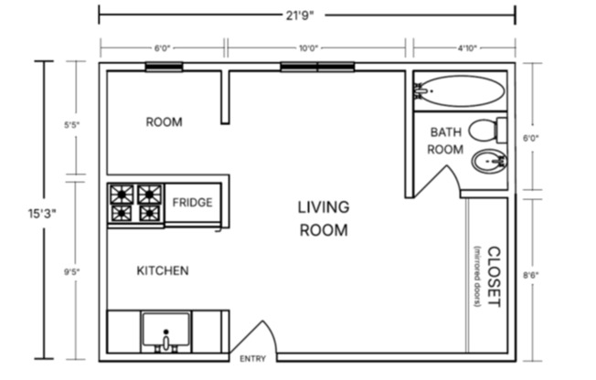 Studio, 1 bath, $1,350, Unit 105
