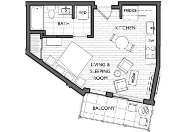 Studio, 1 bath, 425 sqft, $1,505