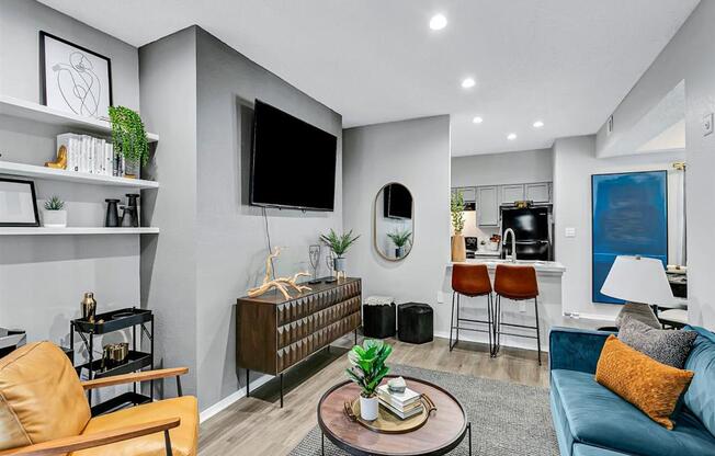 a living room with a couch and a television