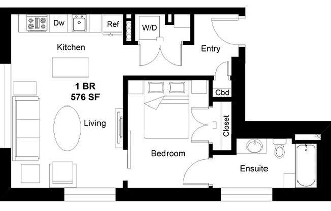 1 bed, 1 bath, 576 sqft, $1,450, Unit 401