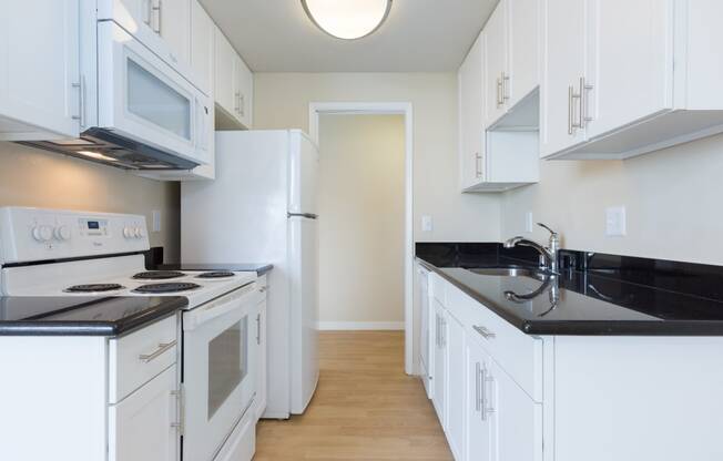 edgewood floor plan ktichen with white cabinets at Avenue Two Apartments, Redwood City  ,California, 94063