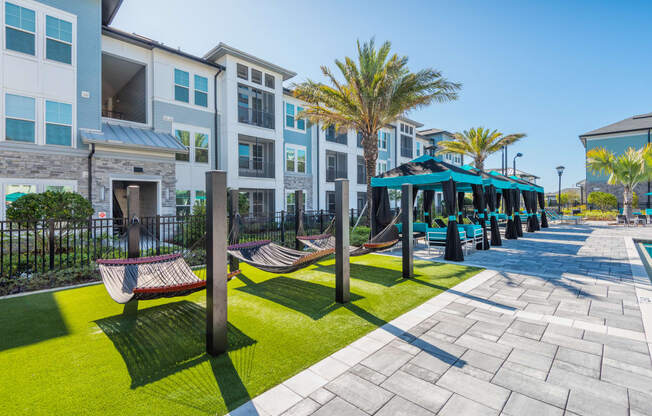 Pool Deck Hammocks and Cabanas