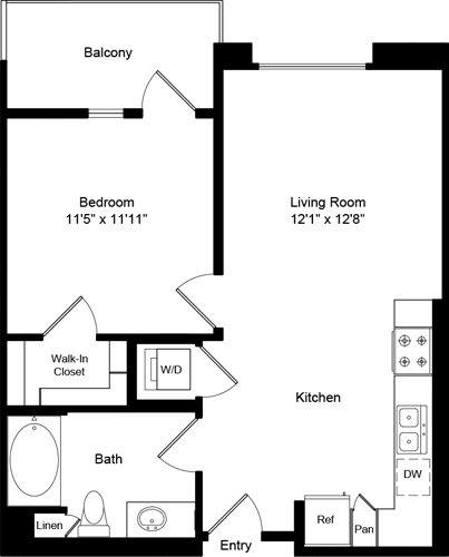 1 bed, 1 bath, 640 sqft, $2,687