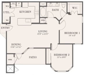 2 beds, 1 bath, 974 sqft, $1,418