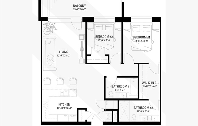 2 beds, 2 baths, 1,066 sqft, $3,400