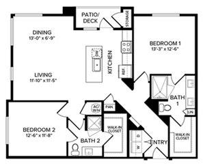 2 beds, 2 baths, 1,217 sqft, $2,775