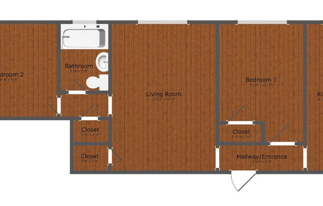 2 beds, 1 bath, 558 sqft, $1,360, Unit 2-B