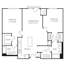 2 beds, 2 baths, 1,040 sqft, $2,388