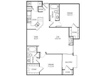 Bordeaux 2 Bed | 2 Bath | 1058 Sq.Ft. at The Remington, Lewisville, 75067