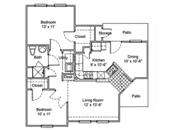 2 beds, 1 bath, 820 sqft, $1,298